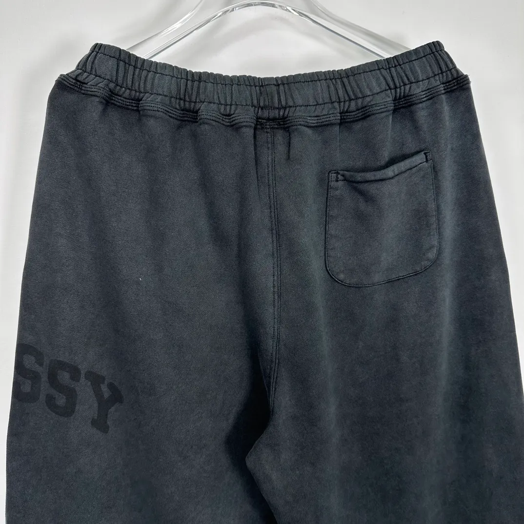 Washed sweatpants STUSSY FW24 FLEECE PANT FADED GRAPHIC loose thin velvet sweatpants with logo on the side, washed black S- XL