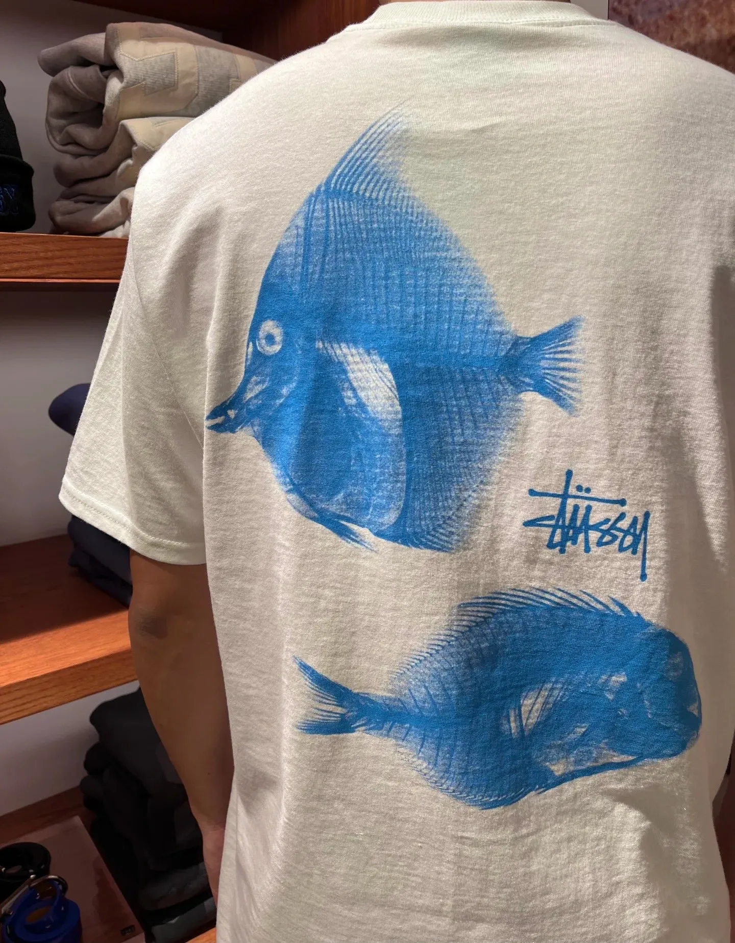 Fishbone T-shirt STUSSY SS25 X-RAY FISHIN TEE Fish X-ray printed pattern short sleeves black and white S- XL