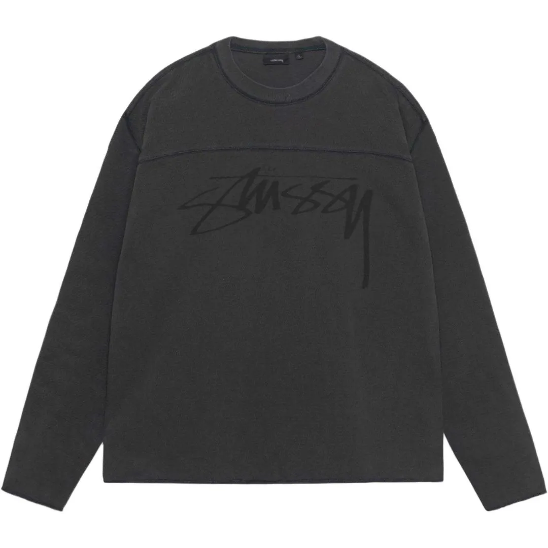 Washed long-sleeved T-shirt STUSSY FW24 FOOTBALL CREW PIGMENT DYED TEE washed black S-XL