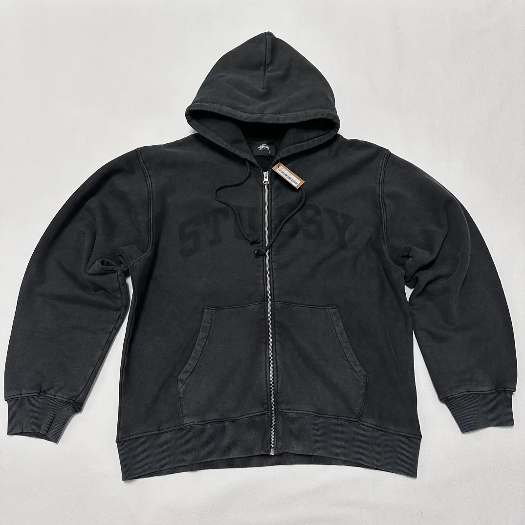 Washed zipper sweatshirt STUSSY FW24 FADED GRAPHIC ZIP UP HOODED Distressed washed and velvet zipper sweatshirt S-XL