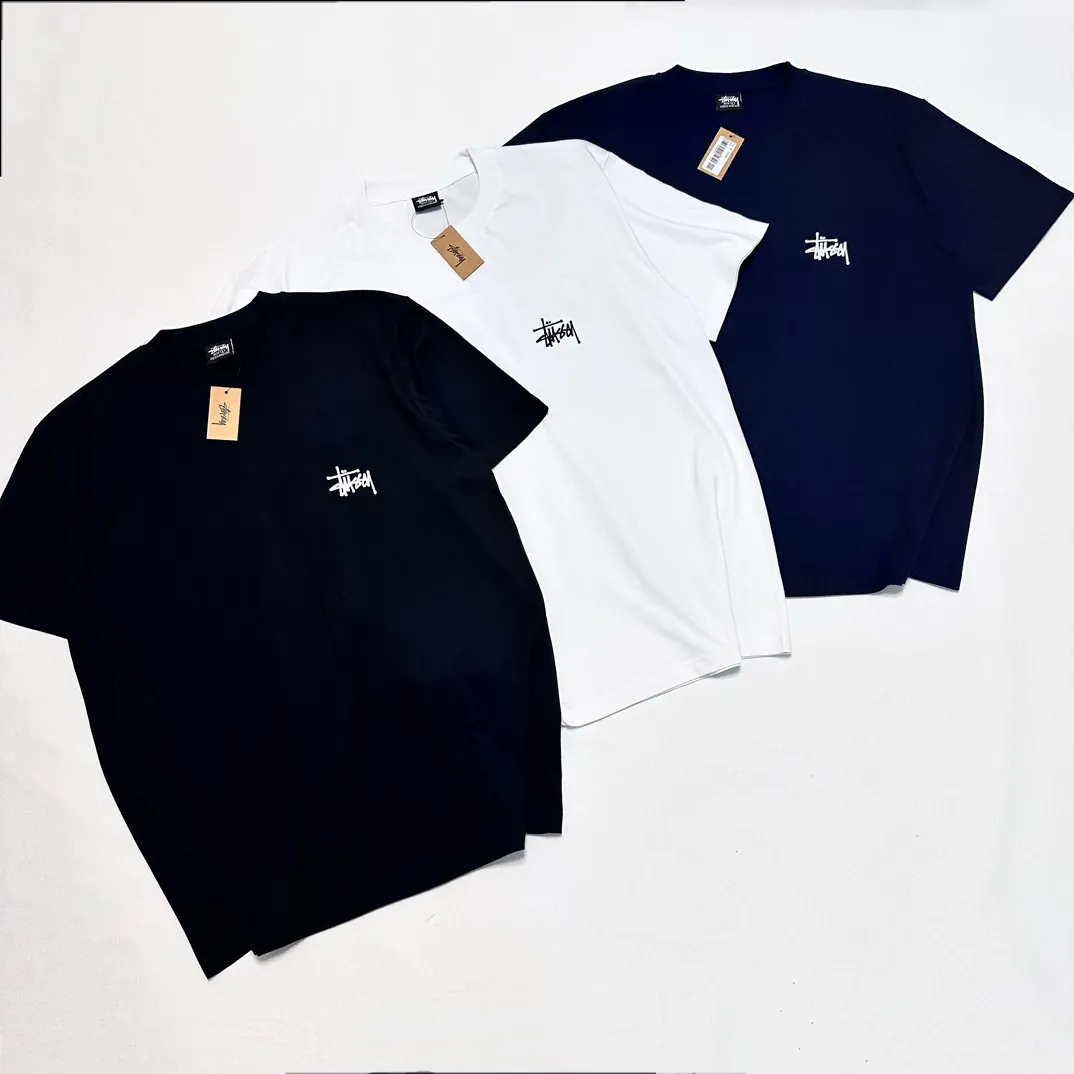 Spot goods! Stussy SS24 Basic StÜssy Tee classic letter Logo printed short-sleeved T-shirt couple style black and white dark blue S-XL