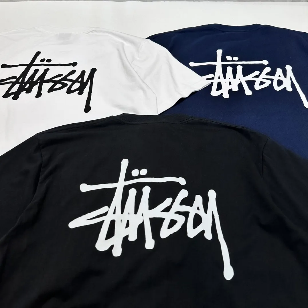 Spot goods! Stussy SS24 Basic StÜssy Tee classic letter Logo printed short-sleeved T-shirt couple style black and white dark blue S-XL