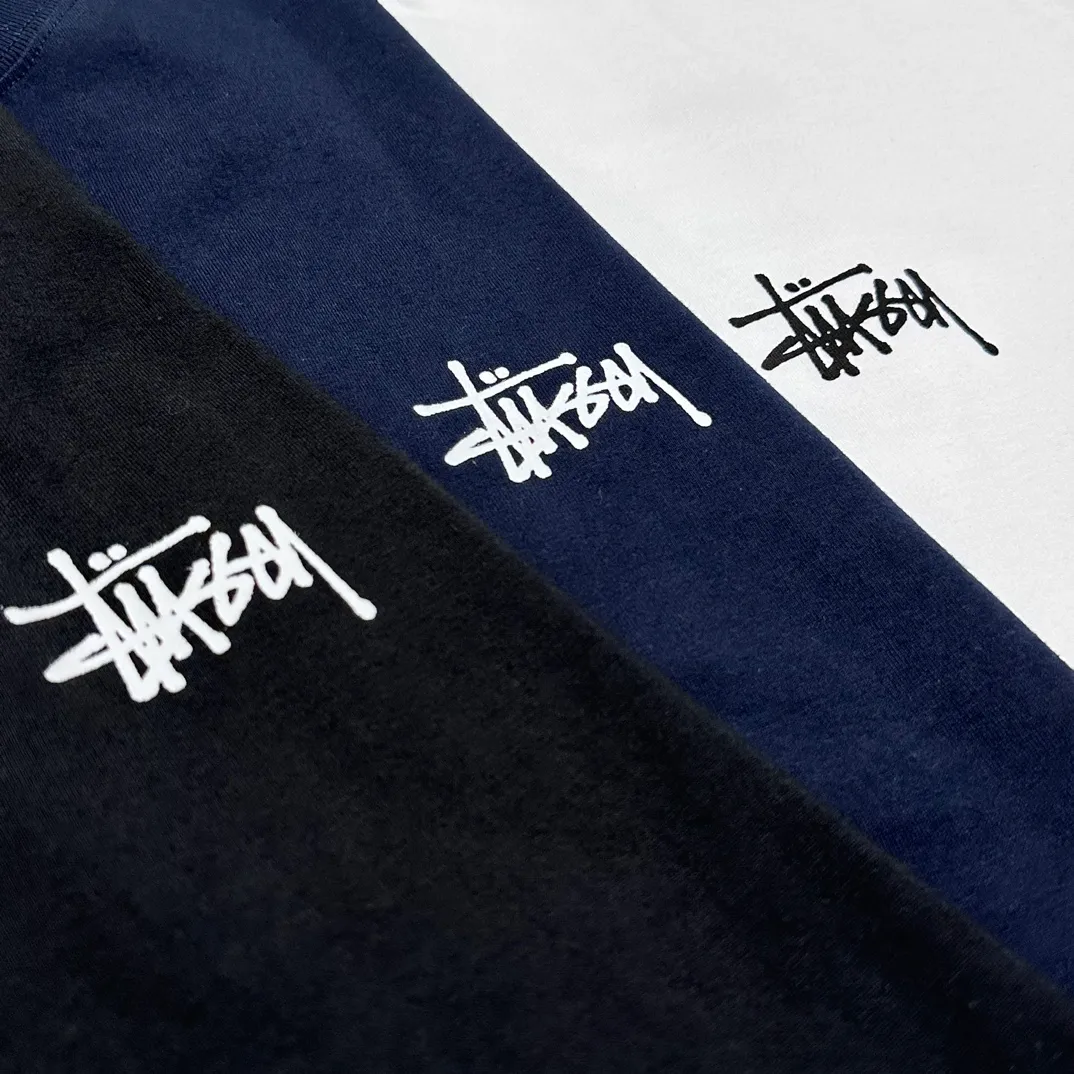 Spot goods! Stussy SS24 Basic StÜssy Tee classic letter Logo printed short-sleeved T-shirt couple style black and white dark blue S-XL