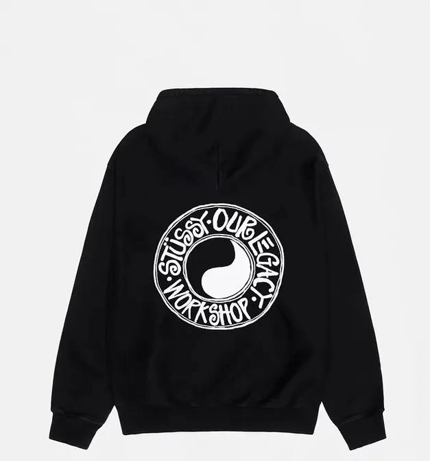 Tai Chi hoodie Stussy x OUR LEGACY joint model FW24 WORK SHOP BUANA HOODIE PIGMENT DYED yin and yang pattern logo sweatshirt black and white S- XL