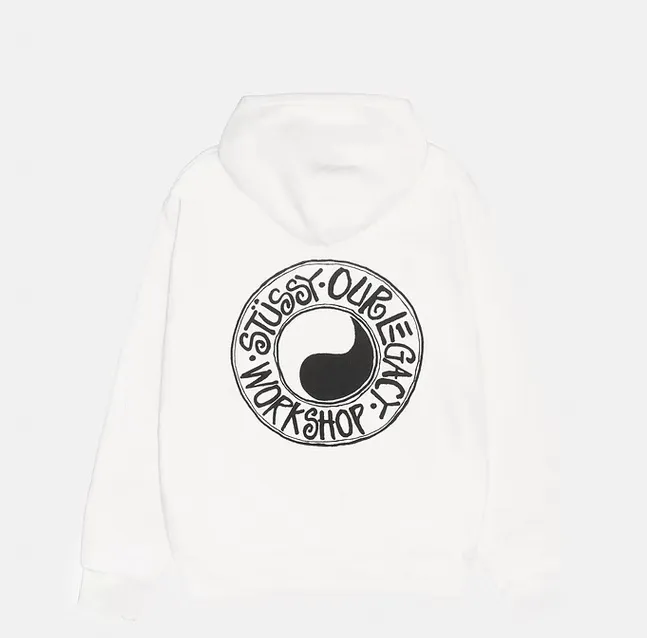 Tai Chi hoodie Stussy x OUR LEGACY joint model FW24 WORK SHOP BUANA HOODIE PIGMENT DYED yin and yang pattern logo sweatshirt black and white S- XL