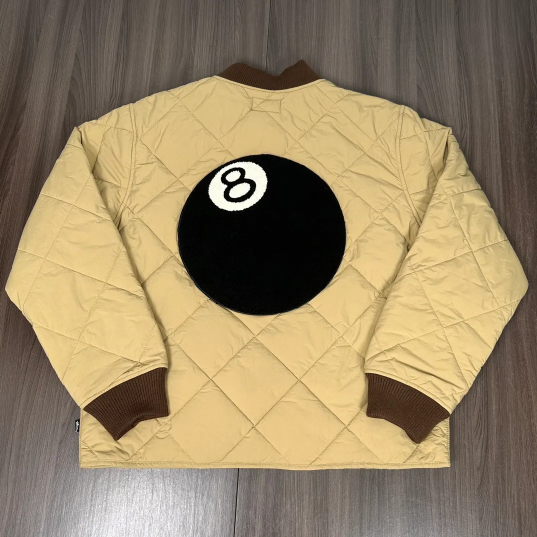 STUSSY 23FW 🎱 BALL QUILTED LINER JACKET Black 8 billiard zipper cotton coat/jacket Size: Black S M Khaki M L XL