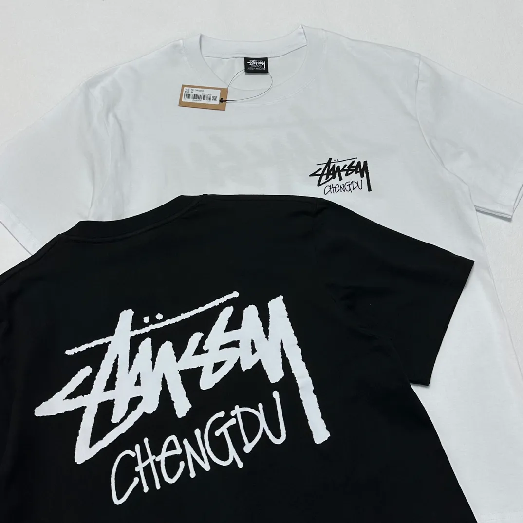 Chengdu limited TEE STUSSY FW24 CHENGDU TEE classic words Chengdu limited short sleeves black and white S-XL