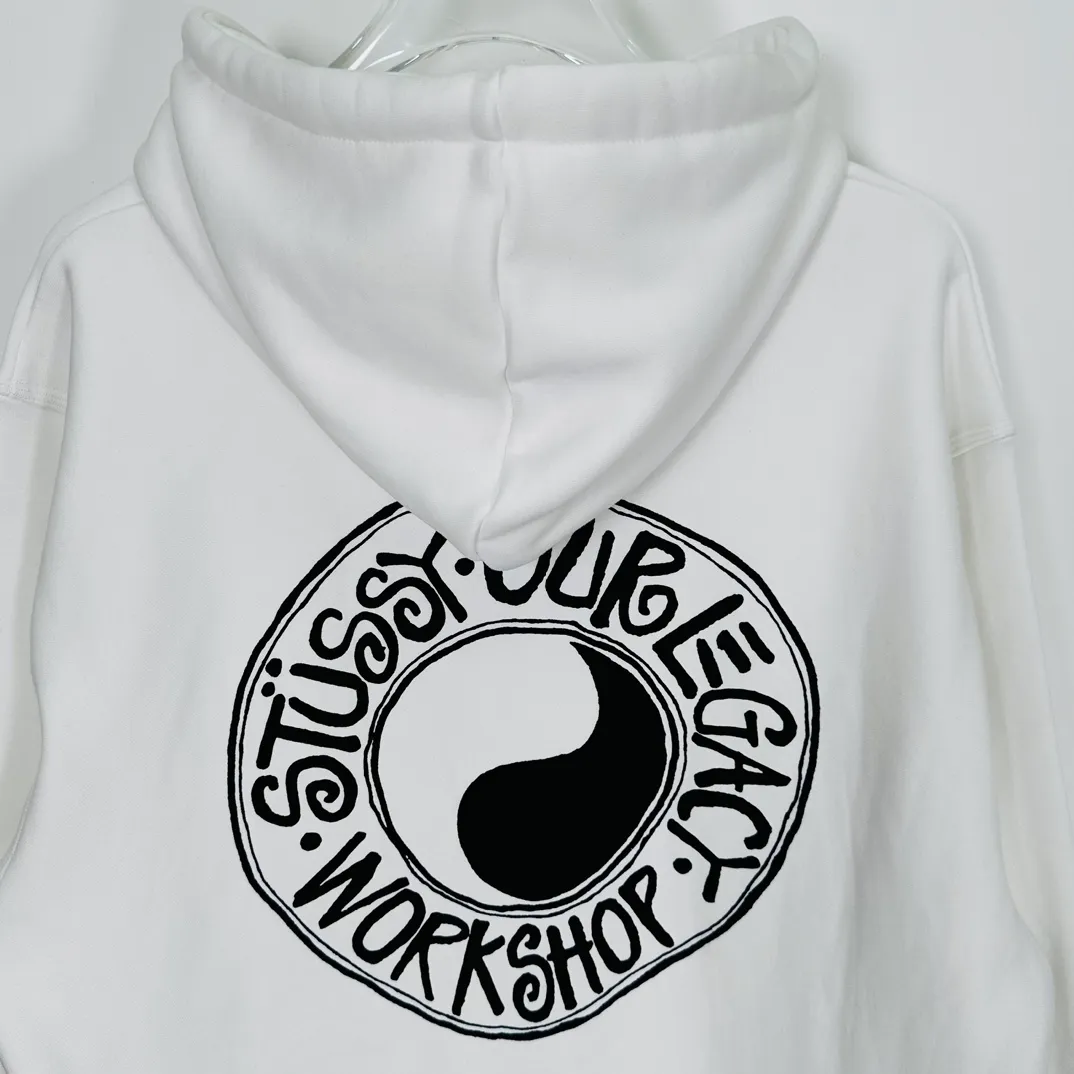 Tai Chi hoodie Stussy x OUR LEGACY joint model FW24 WORK SHOP BUANA HOODIE PIGMENT DYED yin and yang pattern logo sweatshirt black and white S- XL