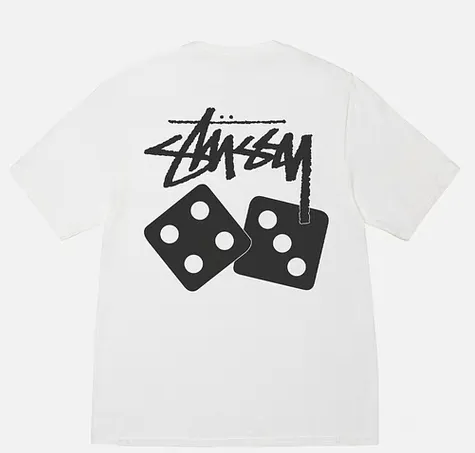 STUSSY SS25 DICE TEE PIGMENT DYED dice letter pattern printed short-sleeved T-shirt black off-white S-XL