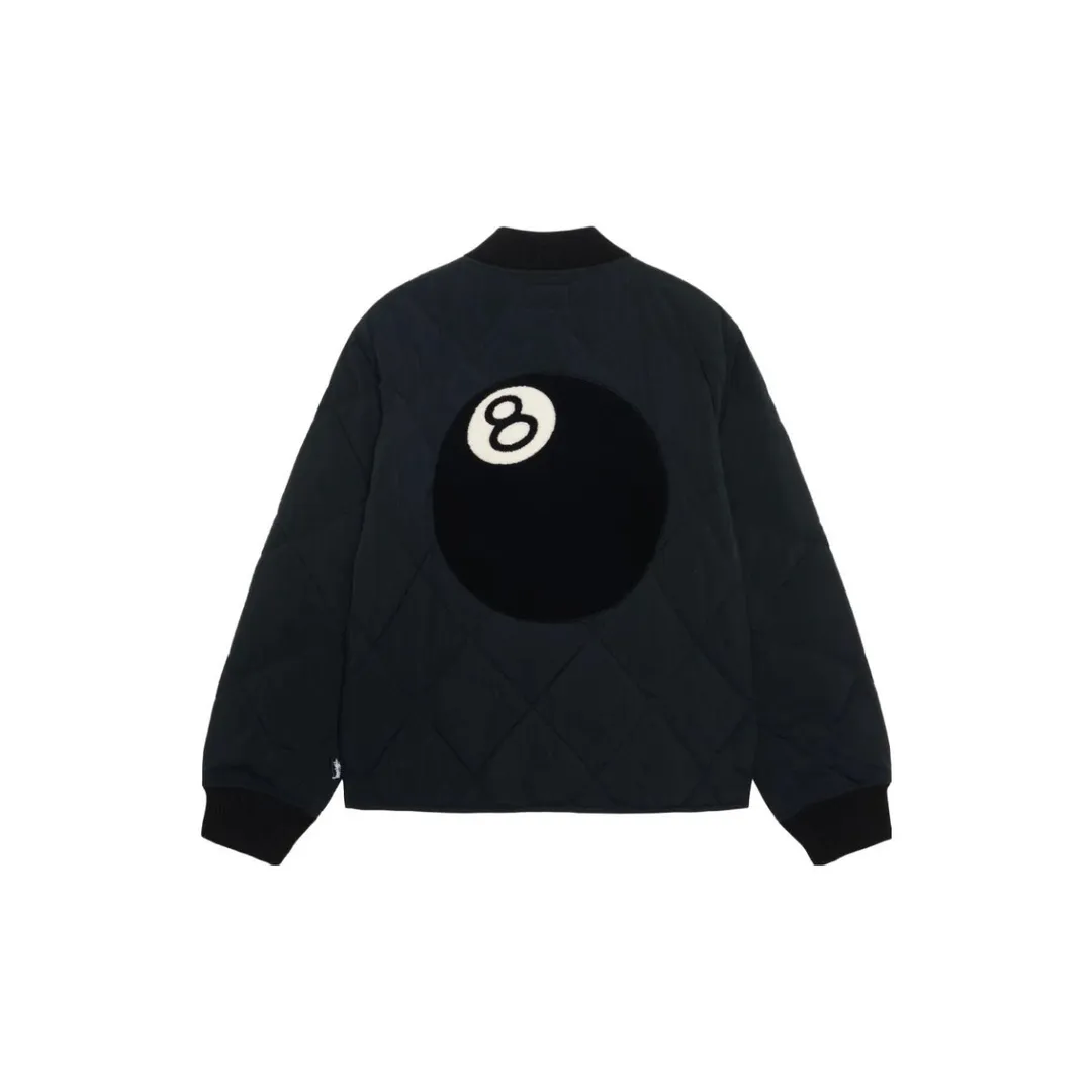 STUSSY 23FW 🎱 BALL QUILTED LINER JACKET Black 8 billiard zipper cotton coat/jacket Size: Black S M Khaki M L XL