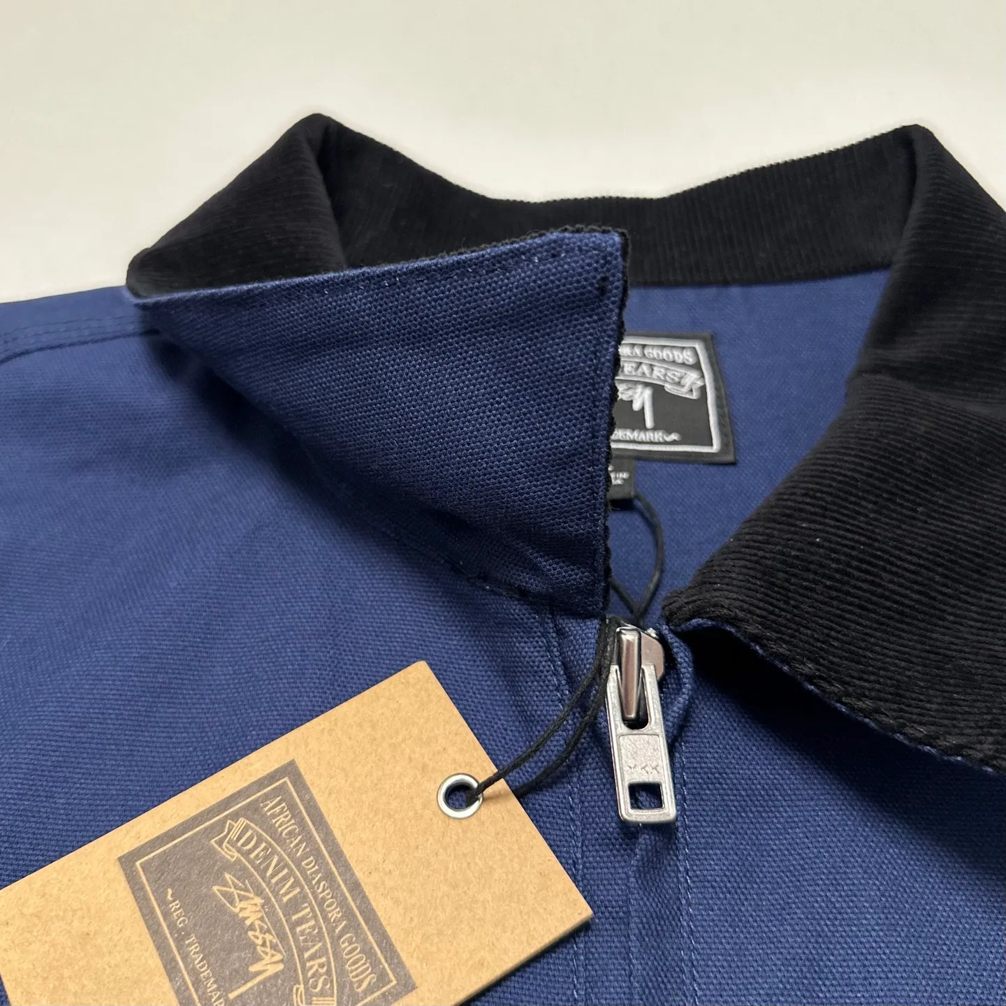 Detailed shooting of DT jacket STUSSY X DENIM TEARS joint model CANVAS JACKET zipper work jacket navy blue S- XL
