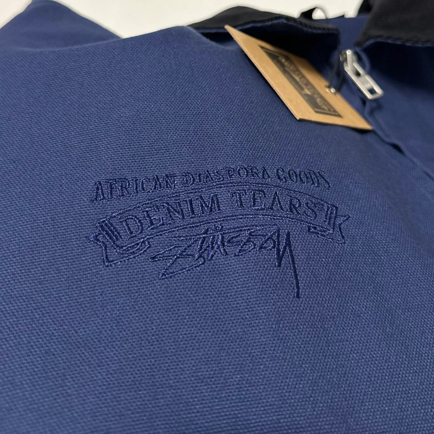 Detailed shooting of DT jacket STUSSY X DENIM TEARS joint model CANVAS JACKET zipper work jacket navy blue S- XL