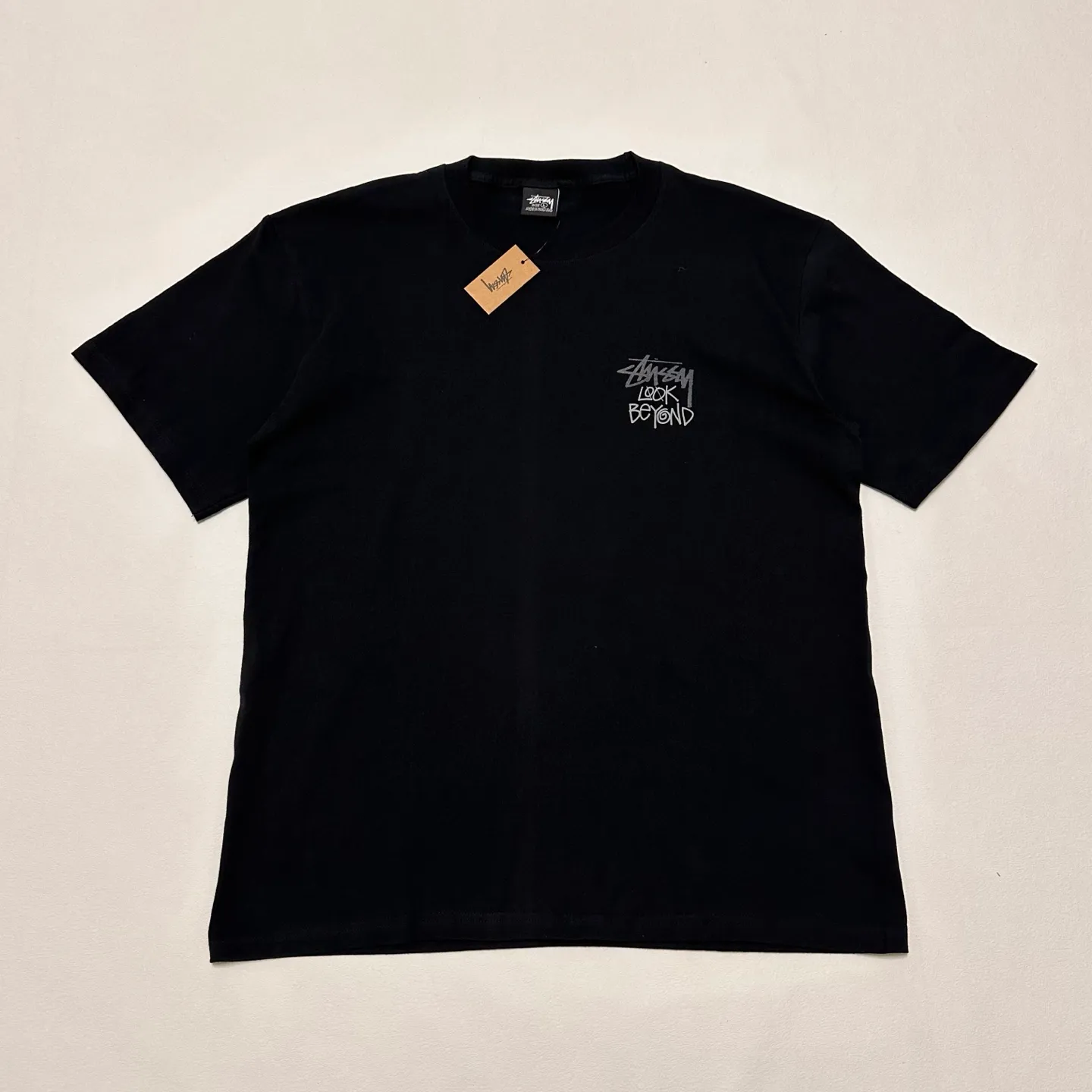 Sun T-shirt STUSSY SS25 LOOK BEYOND TEE PIGMENT DYED Double S sun short-sleeved TEE black and white S- XL