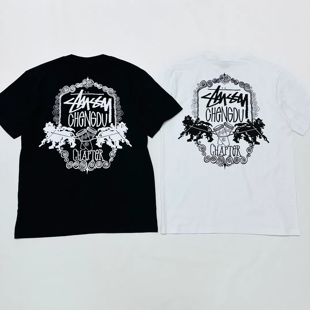 Lion T-shirt STUSSY 24FW CHENGDU CHAPTER TEE Chengdu limited short-sleeved Tee black and white S-XL