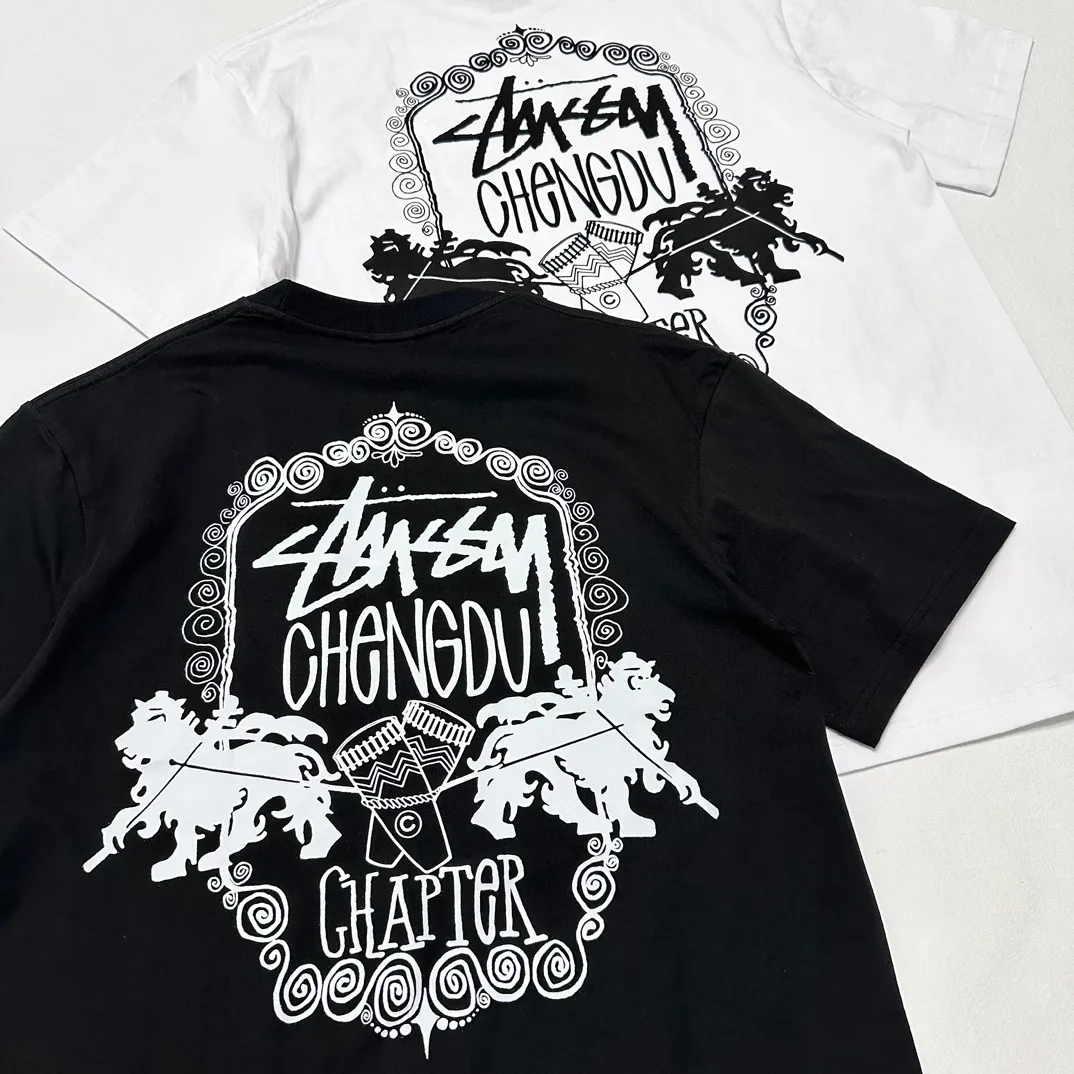 Lion T-shirt STUSSY 24FW CHENGDU CHAPTER TEE Chengdu limited short-sleeved Tee black and white S-XL