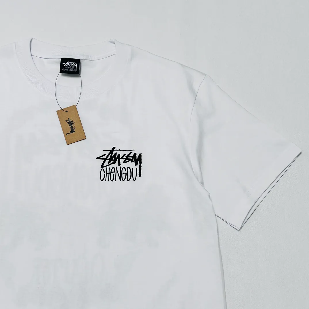 Lion T-shirt STUSSY 24FW CHENGDU CHAPTER TEE Chengdu limited short-sleeved Tee black and white S-XL