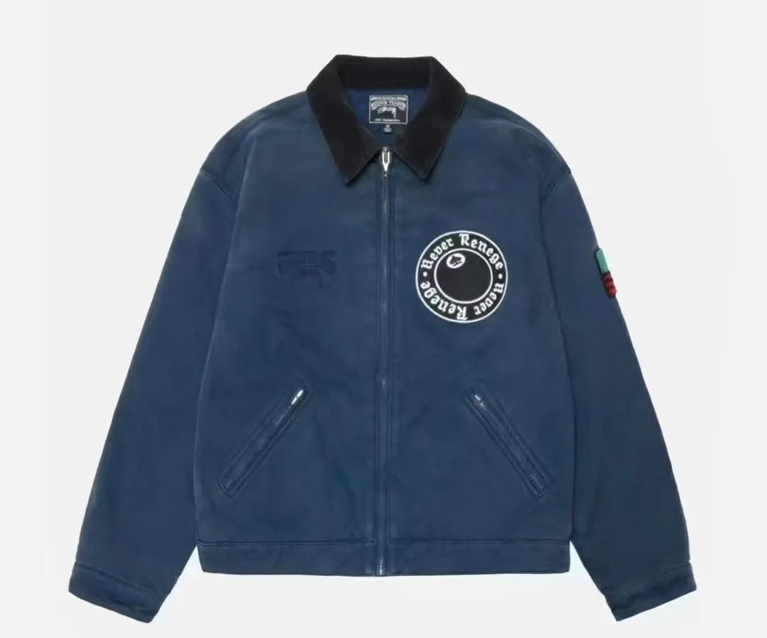 DT Jacket STUSSY X DENIM TEARS joint model CANVAS JACKET zipper work jacket navy blue S- XL