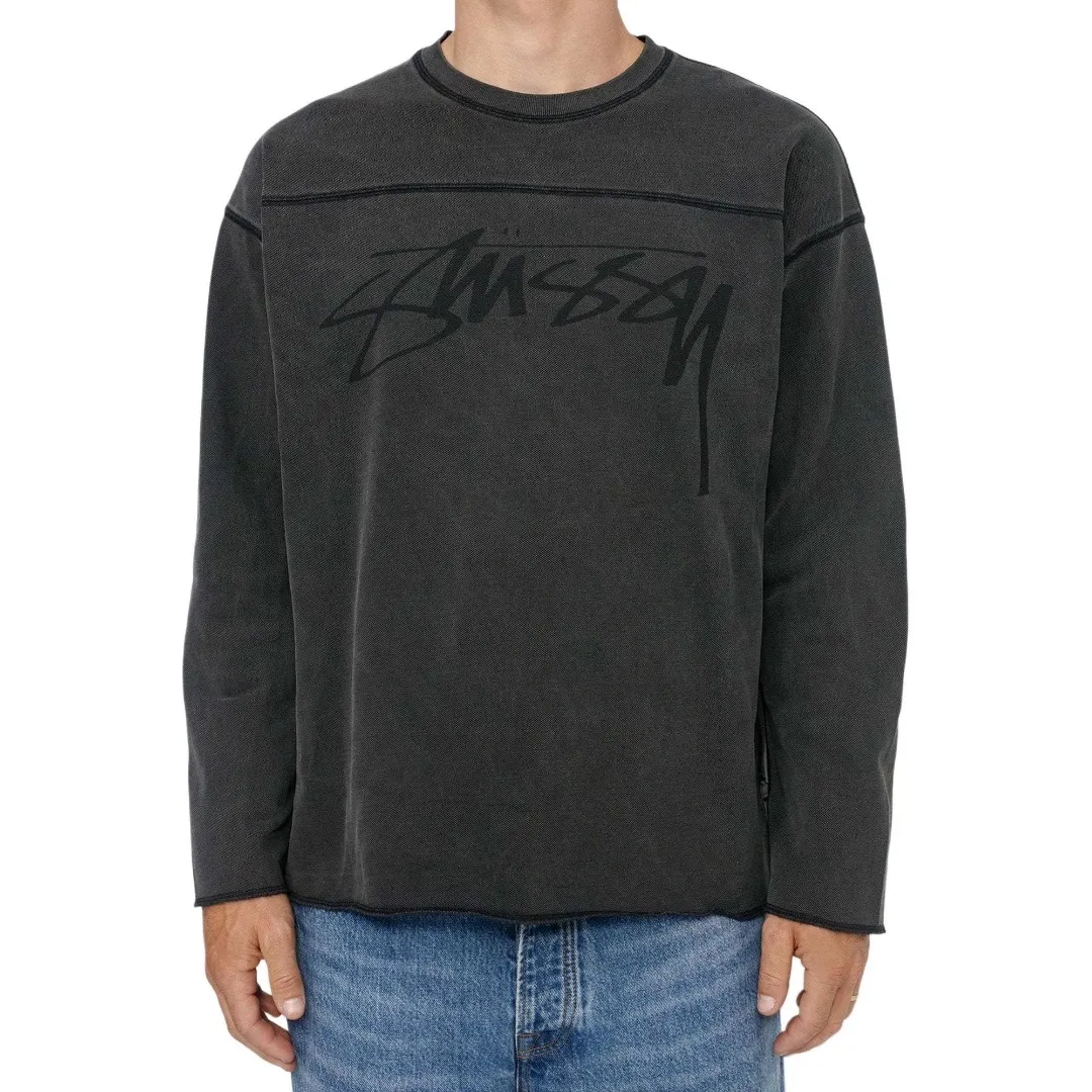 Washed long-sleeved T-shirt STUSSY FW24 FOOTBALL CREW PIGMENT DYED TEE washed black S-XL