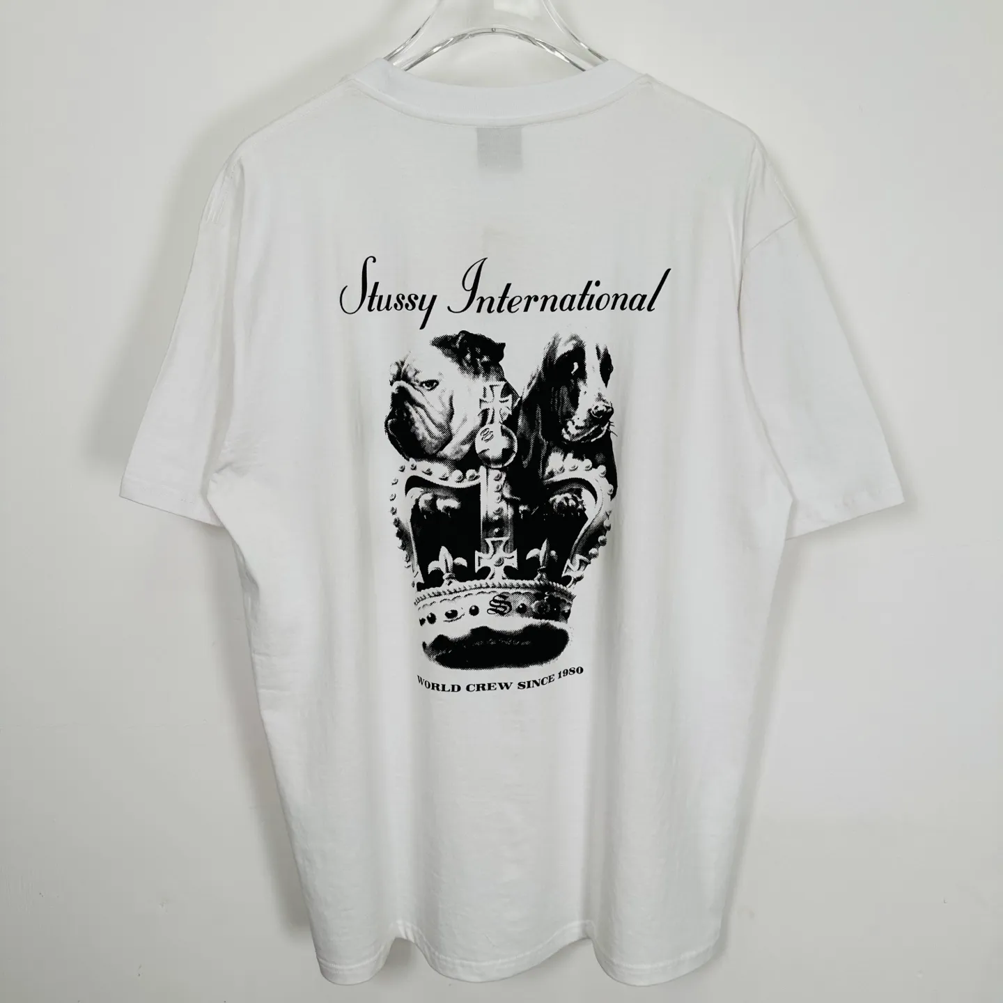 Spot goods! Crown Dog T-shirt STUSSY SS25 DOG CROWN TEE Black and White S- XL