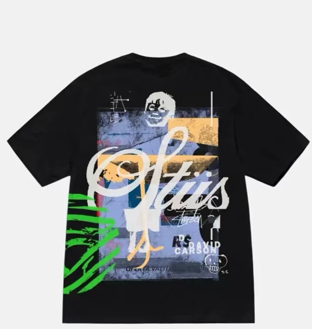 STUSSY X DAVID SS24 joint model CARSON DINO TEE dinosaur digital print short-sleeved Tee black and white S-XL