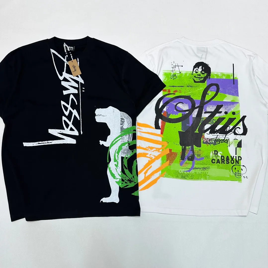 STUSSY X DAVID SS24 joint model CARSON DINO TEE dinosaur digital print short-sleeved Tee black and white S-XL