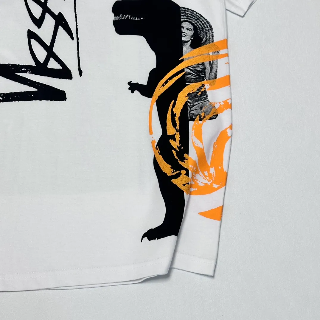 STUSSY X DAVID SS24 joint model CARSON DINO TEE dinosaur digital print short-sleeved Tee black and white S-XL