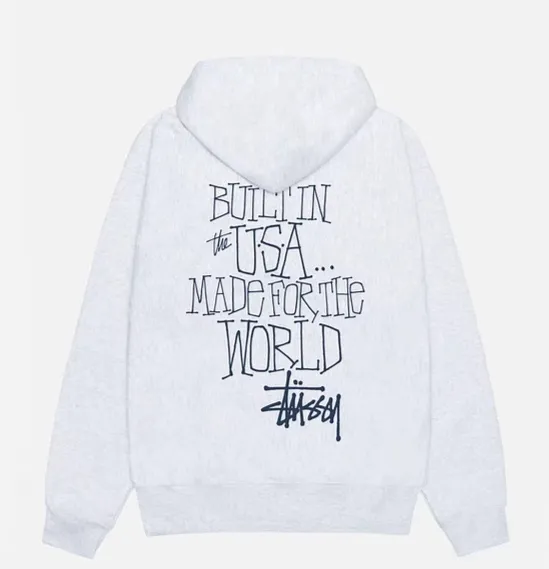 Graffiti word sweatshirt Stussy FW24 BUILT IN USA HOODIE English logo on the back plus velvet hooded sweatshirt/hoodie black gray blue S-XL