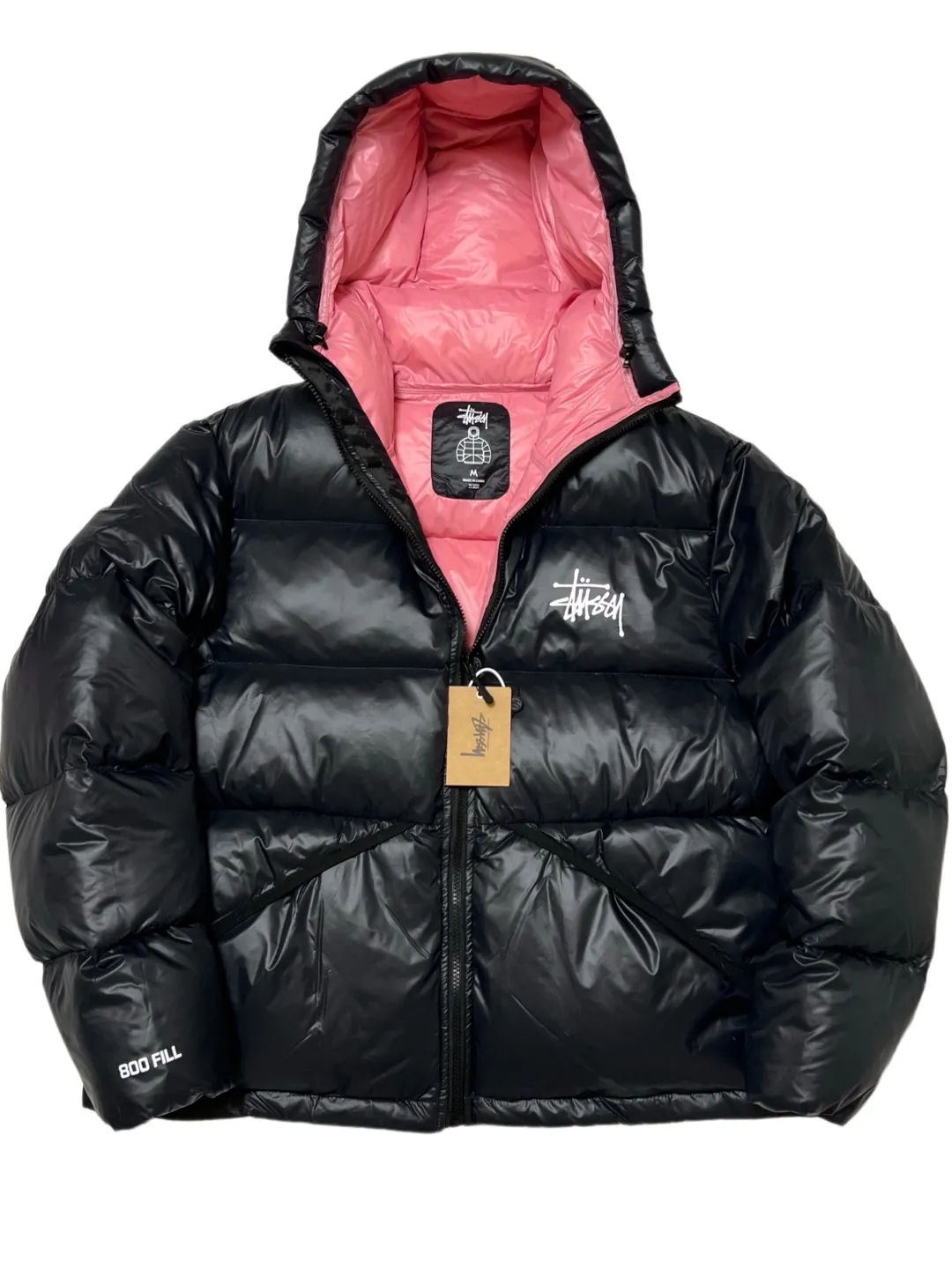 Stussy/Stussy 22Fw classic letter hooded down jacket, black, gray, black and pink, S-XL, filled with national standard 90 velvet/average 450g of velvet. It has a Michelin effect when you put it on. 800 puffs, fluffy and warm, full and light.