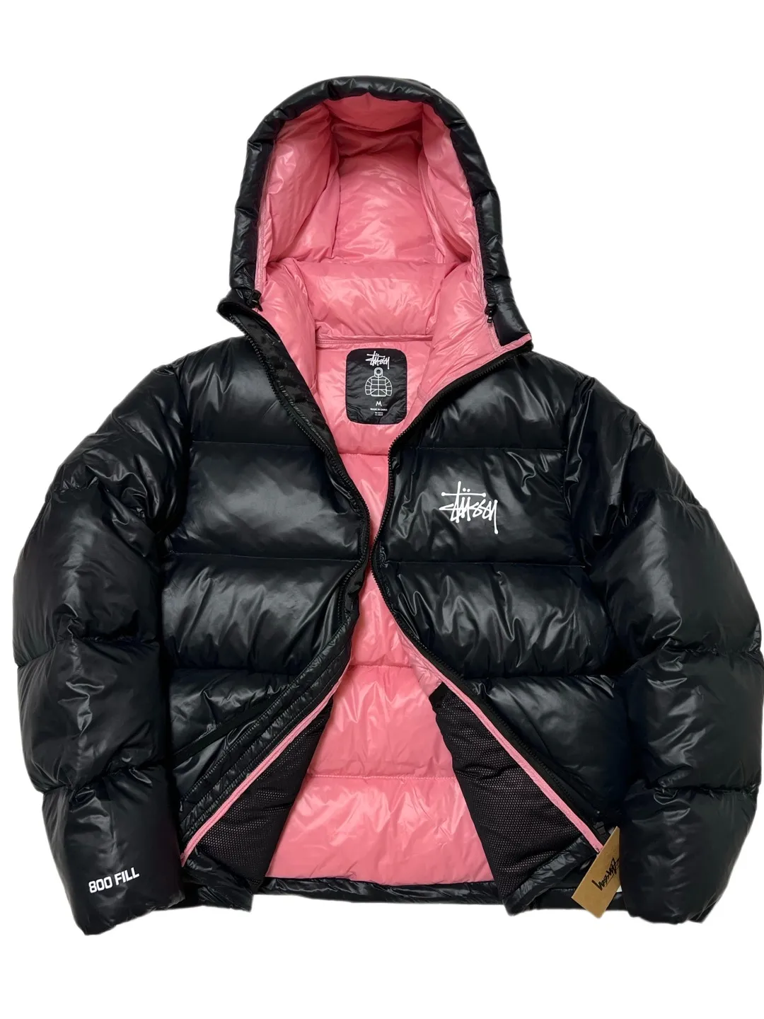 Stussy/Stussy 22Fw classic letter hooded down jacket, black, gray, black and pink, S-XL, filled with national standard 90 velvet/average 450g of velvet. It has a Michelin effect when you put it on. 800 puffs, fluffy and warm, full and light.