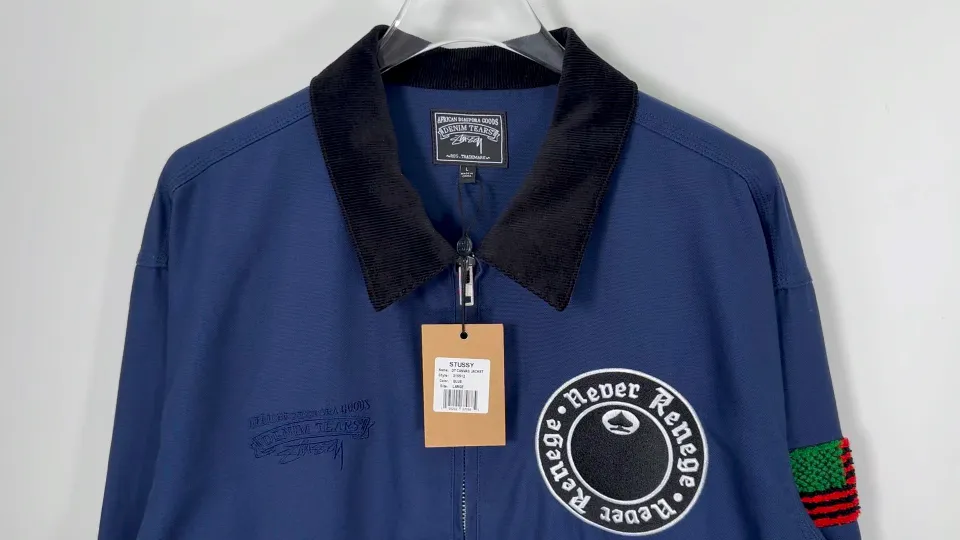 DT Jacket STUSSY X DENIM TEARS joint model CANVAS JACKET zipper work jacket navy blue S- XL