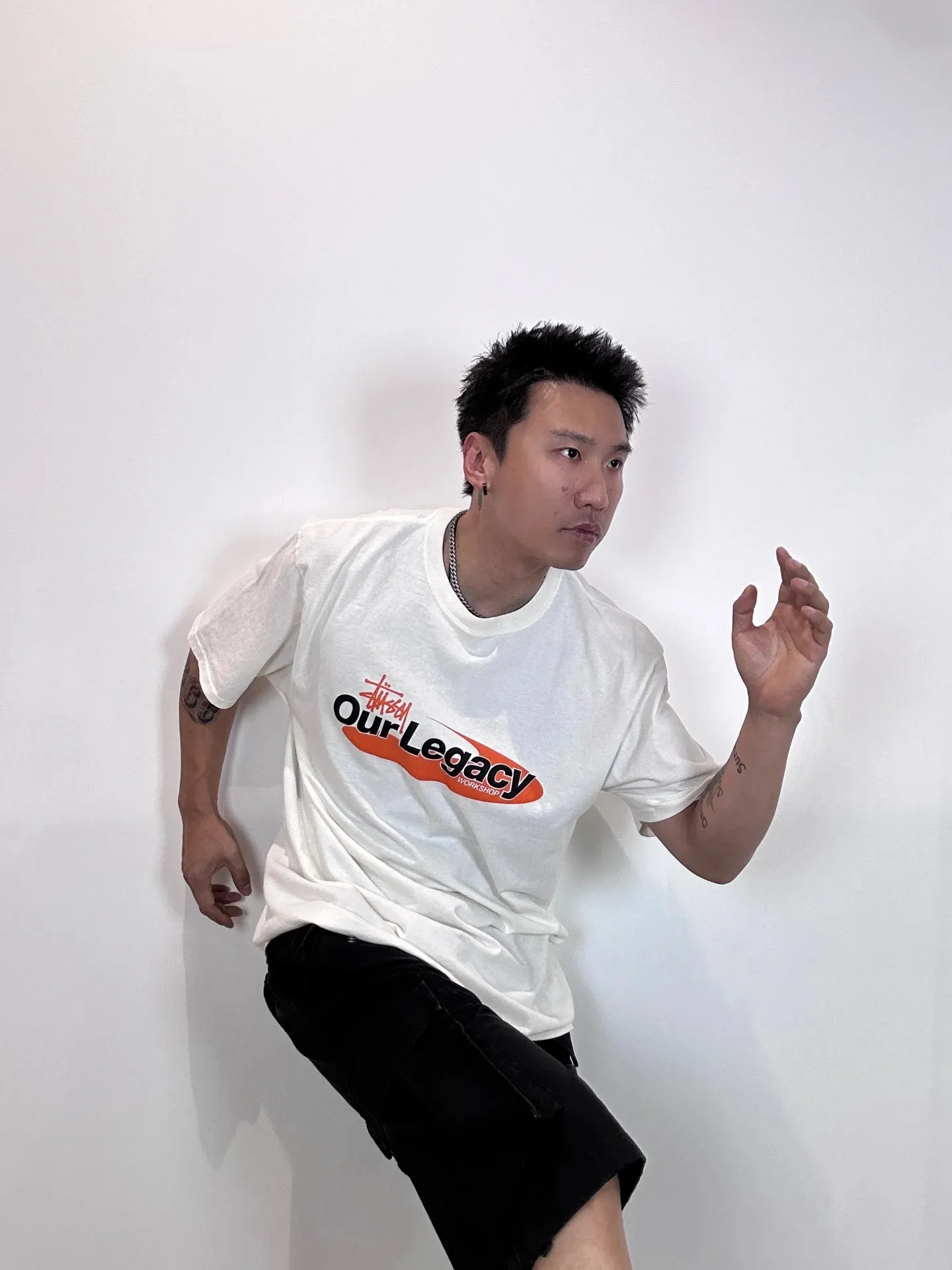 OL joint T-shirt STUSSY x OUR LEGACY joint model SS25 WORK SHOP SWIRL TEE PIGMENT DYED printed short-sleeved TEE off-white black S- XL