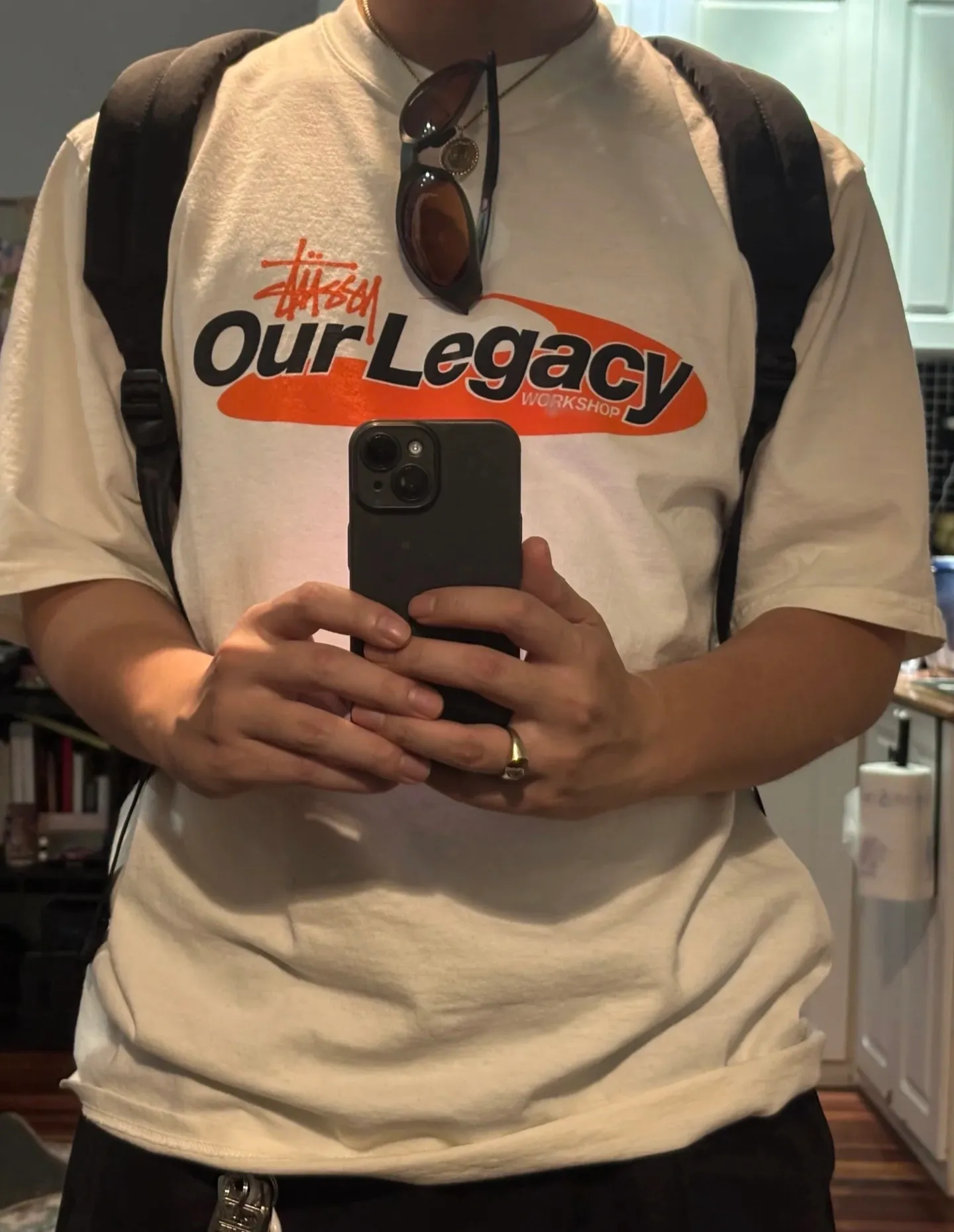 OL joint T-shirt STUSSY x OUR LEGACY joint model SS25 WORK SHOP SWIRL TEE PIGMENT DYED printed short-sleeved TEE off-white black S- XL