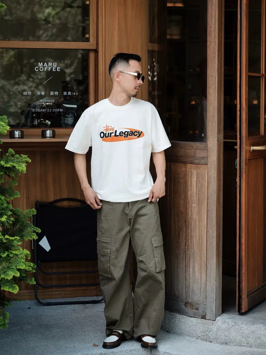 OL joint T-shirt STUSSY x OUR LEGACY joint model SS25 WORK SHOP SWIRL TEE PIGMENT DYED printed short-sleeved TEE off-white black S- XL