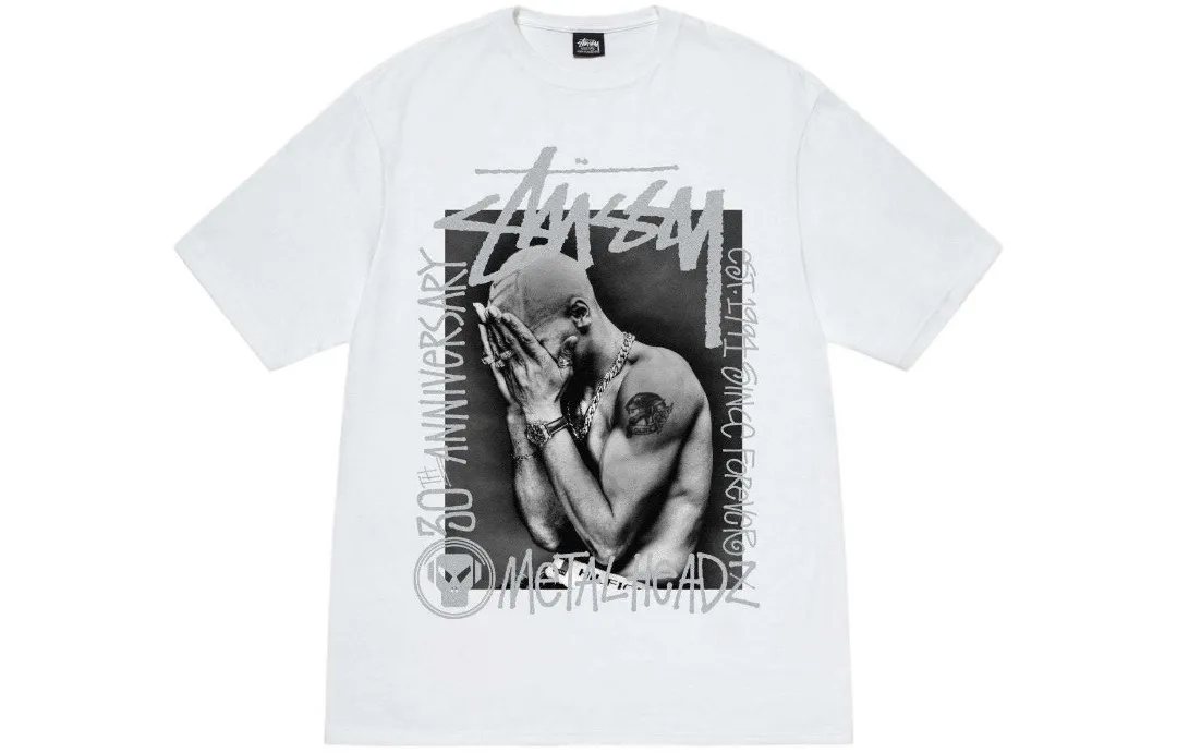 STUSSY x GOLDIE METALHEADZ SS24 joint model TEE 3M reflective black band character T-shirt white S-XL