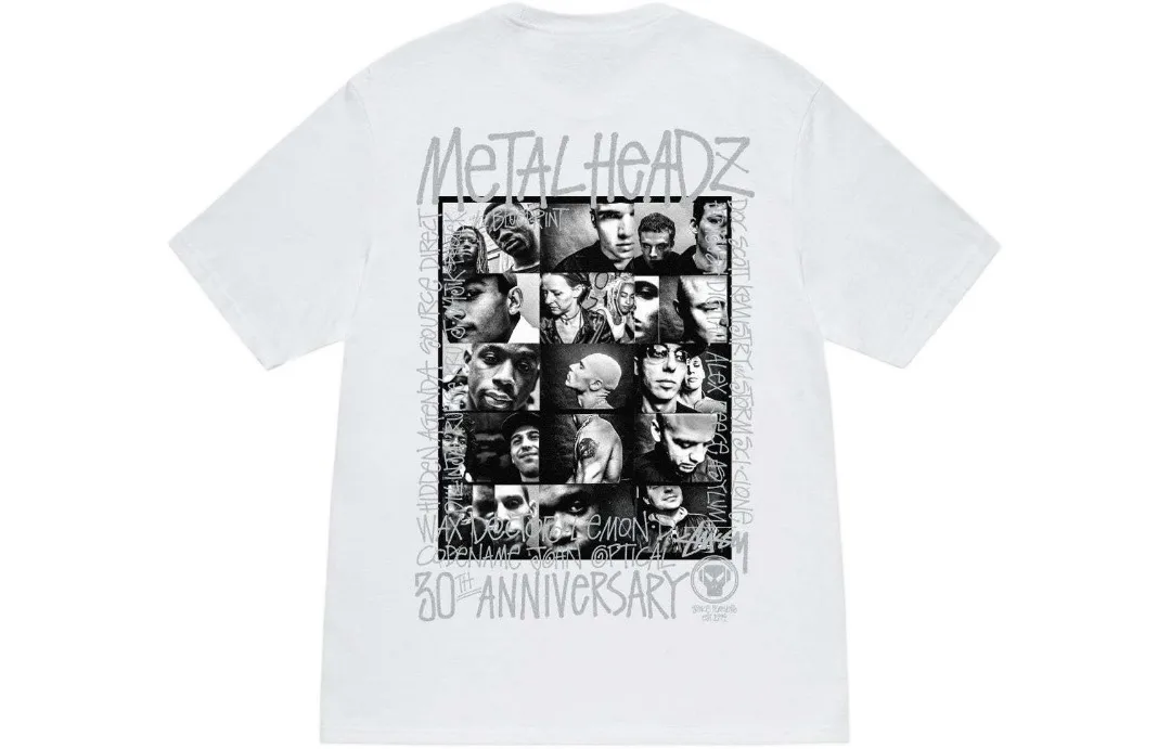 STUSSY x GOLDIE METALHEADZ SS24 joint model TEE 3M reflective black band character T-shirt white S-XL