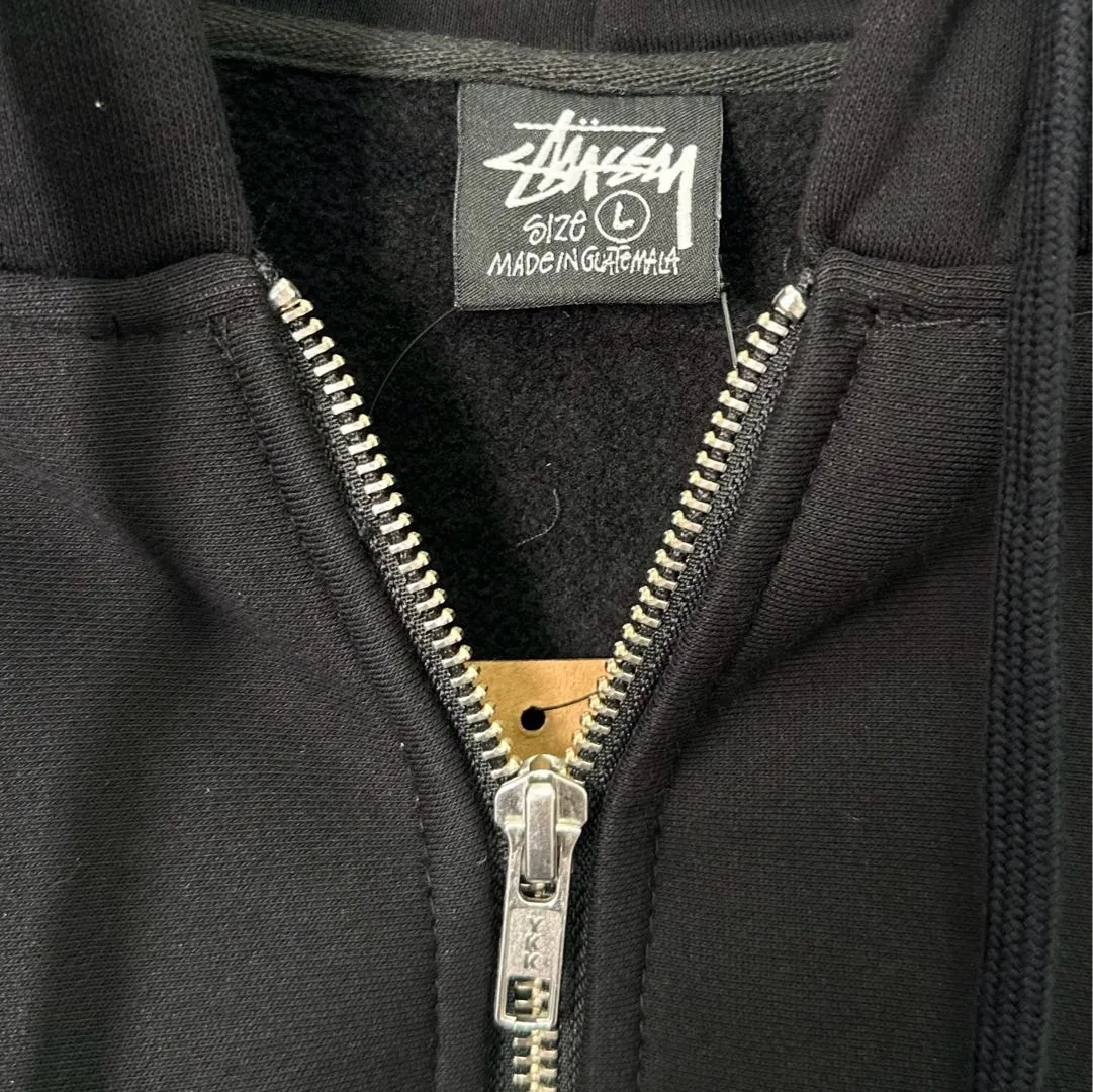 Stussy City Limited Series New York Letter Logo Printed Velvet Zipper Hooded Sweatshirt Black S-XXL