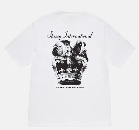 Crown Dog T-shirt STUSSY SS25 DOG CROWN TEE Black and White S- XL