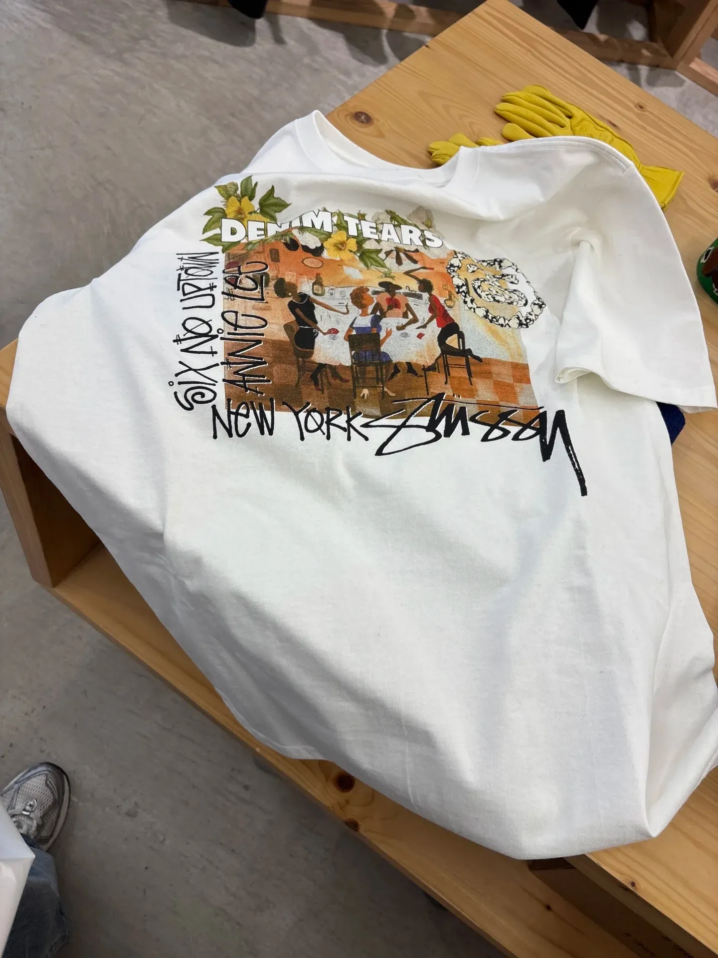 DT short-sleeved STUSSY X DENIM joint model SS25 TEARS ANNIE LEE TEE white S- XL