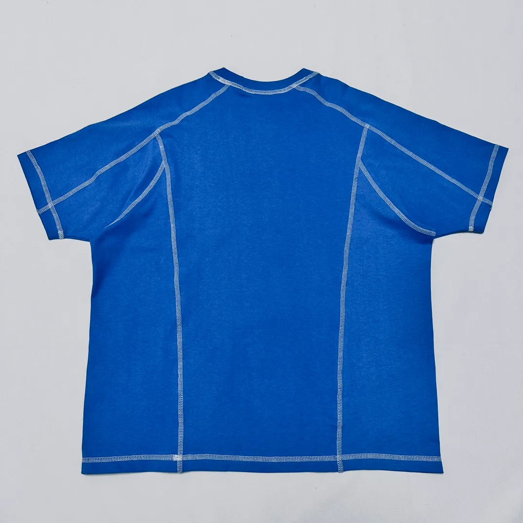 STUSSY SS24 WAVE COTTON CREW TEE Top-stitched Micro Label T-shirt Black Blue Mustard Yellow S-XL Original Same 240g Weight