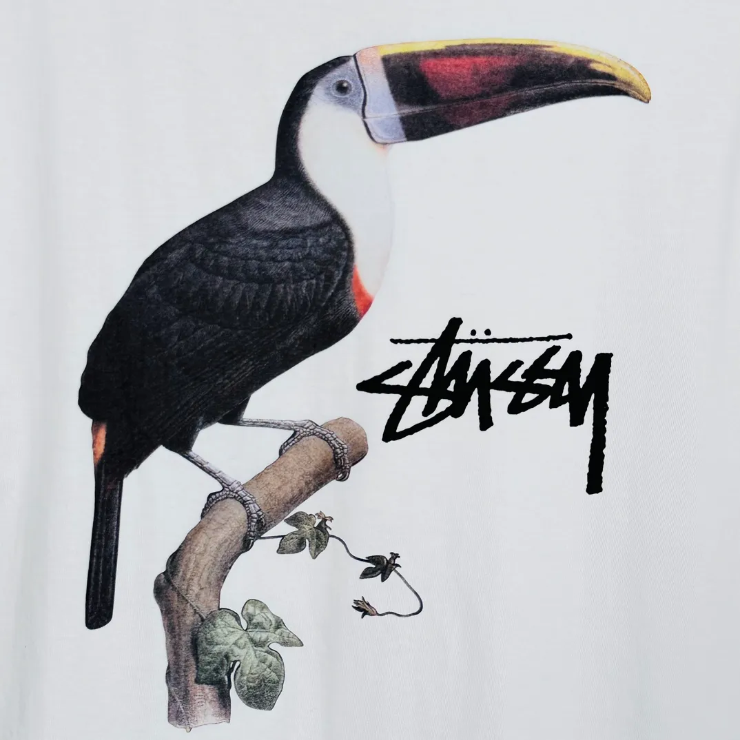 Spot goods! STUSSY SS24 Animal Series TOUCAN TEE Toucan T-shirt Black and White S-XL