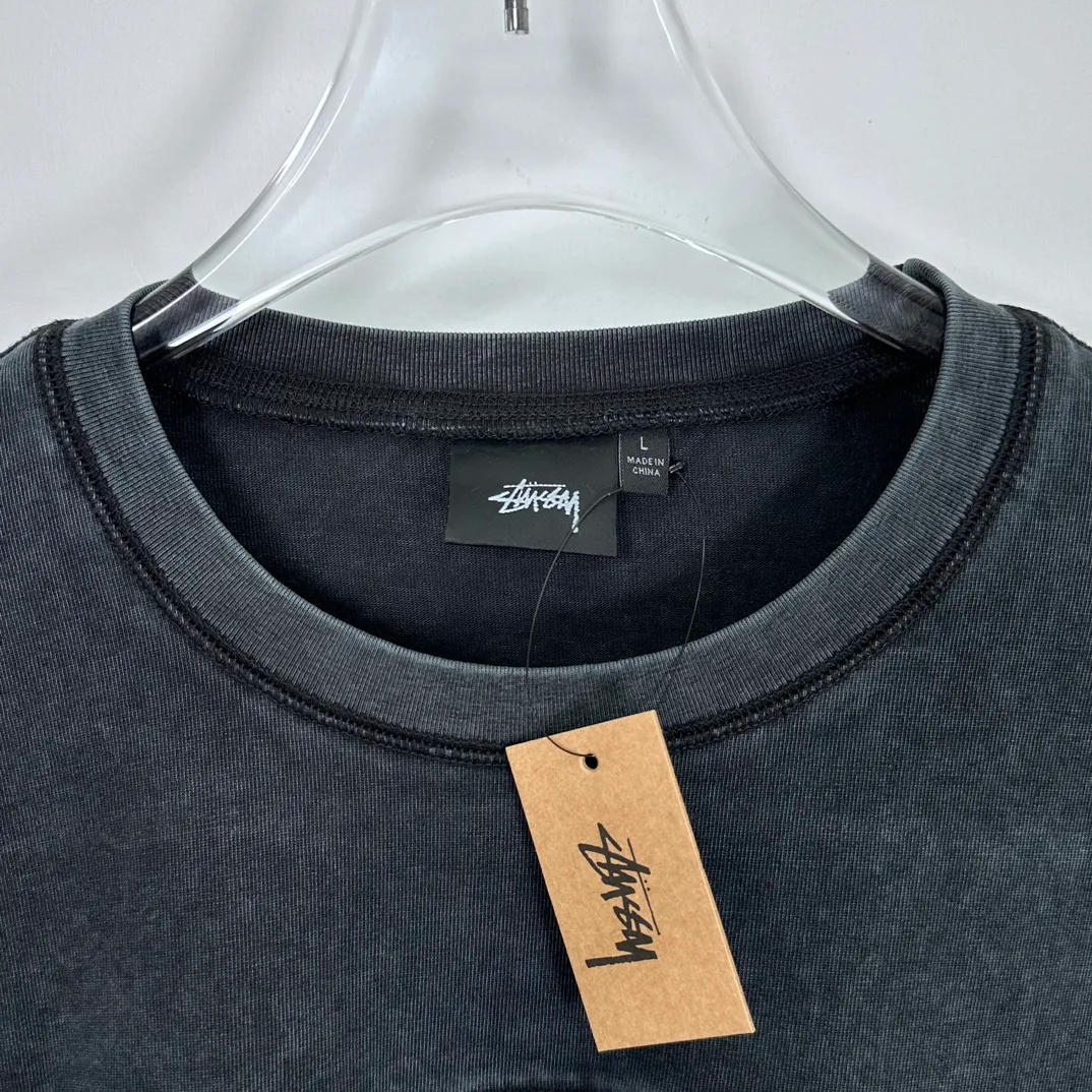 Washed long-sleeved T-shirt STUSSY FW24 FOOTBALL CREW PIGMENT DYED TEE washed black S-XL