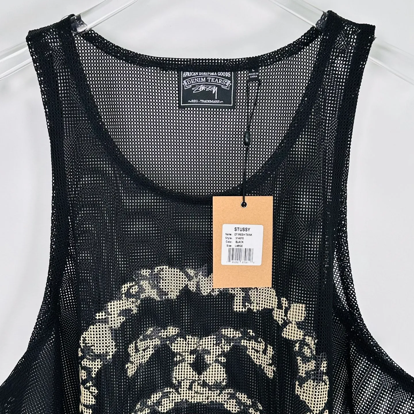 DT vest STUSSY X DENIM TEARS joint model SS25 MESH TANK garland mesh hollow vest black S- XL