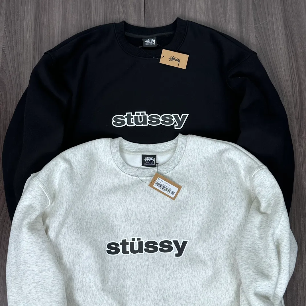 STUSSY 23FW SS-LINK CREW Double S-shaped chain printed pattern round neck sweatshirt, same style for men and women, black light gray S-XL