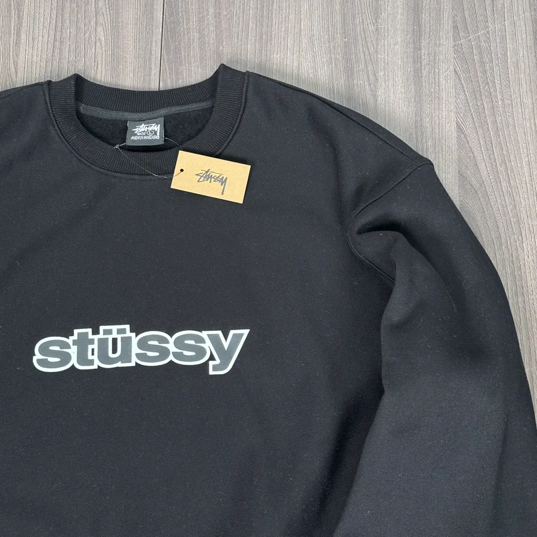 STUSSY 23FW SS-LINK CREW Double S-shaped chain printed pattern round neck sweatshirt, same style for men and women, black light gray S-XL