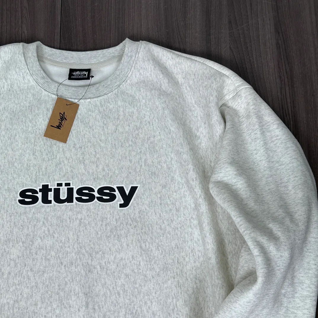 STUSSY 23FW SS-LINK CREW Double S-shaped chain printed pattern round neck sweatshirt, same style for men and women, black light gray S-XL