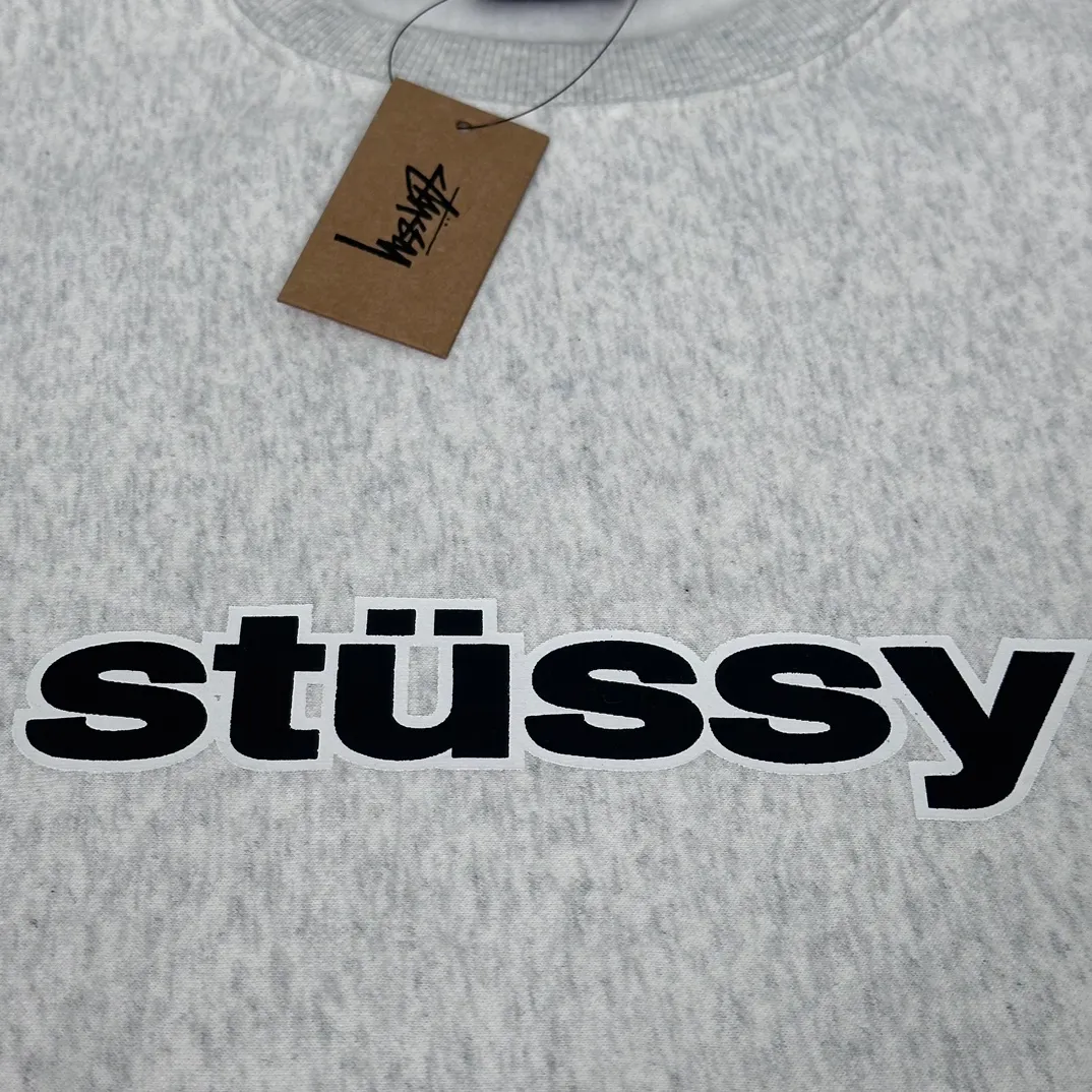 STUSSY 23FW SS-LINK CREW Double S-shaped chain printed pattern round neck sweatshirt, same style for men and women, black light gray S-XL