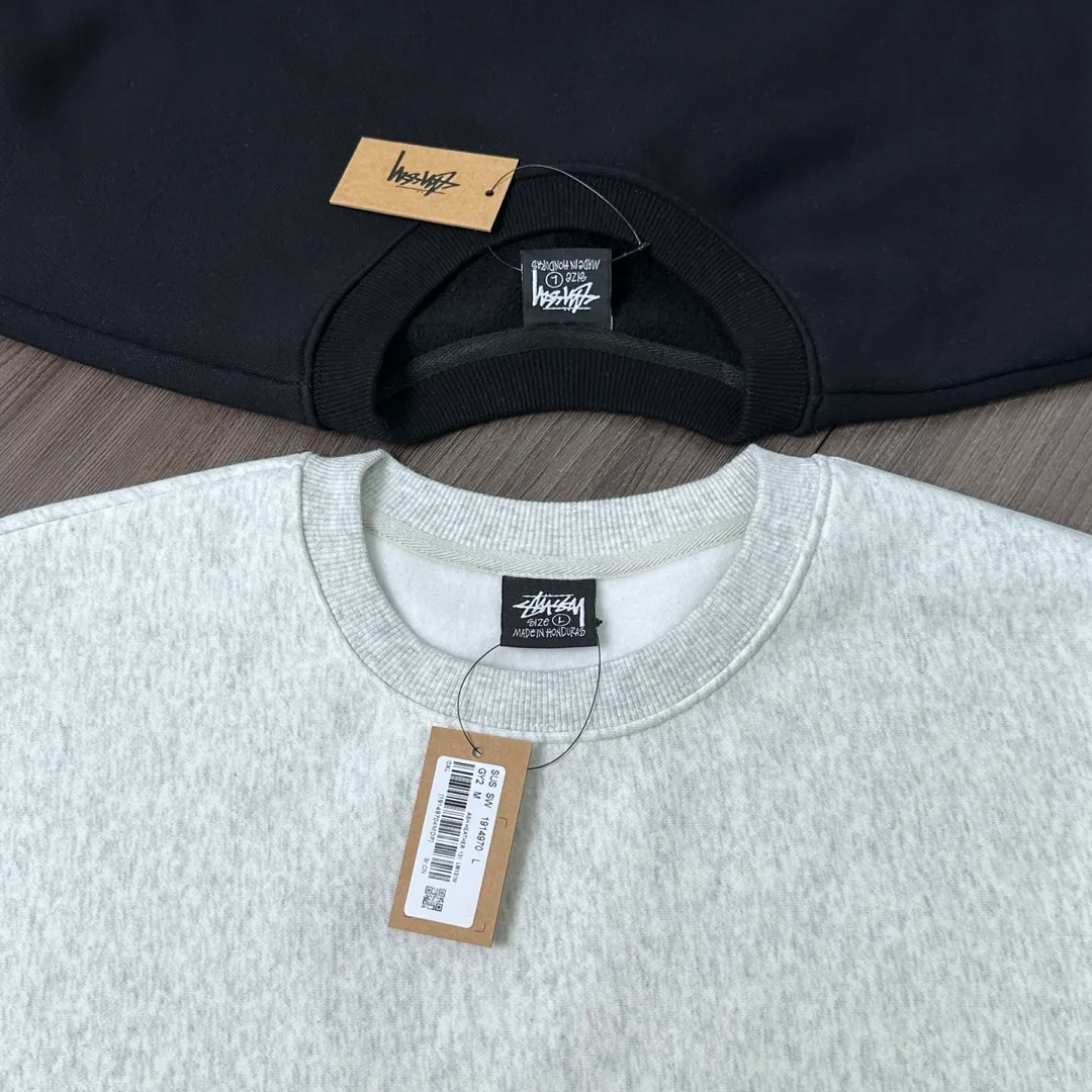 STUSSY 23FW SS-LINK CREW Double S-shaped chain printed pattern round neck sweatshirt, same style for men and women, black light gray S-XL