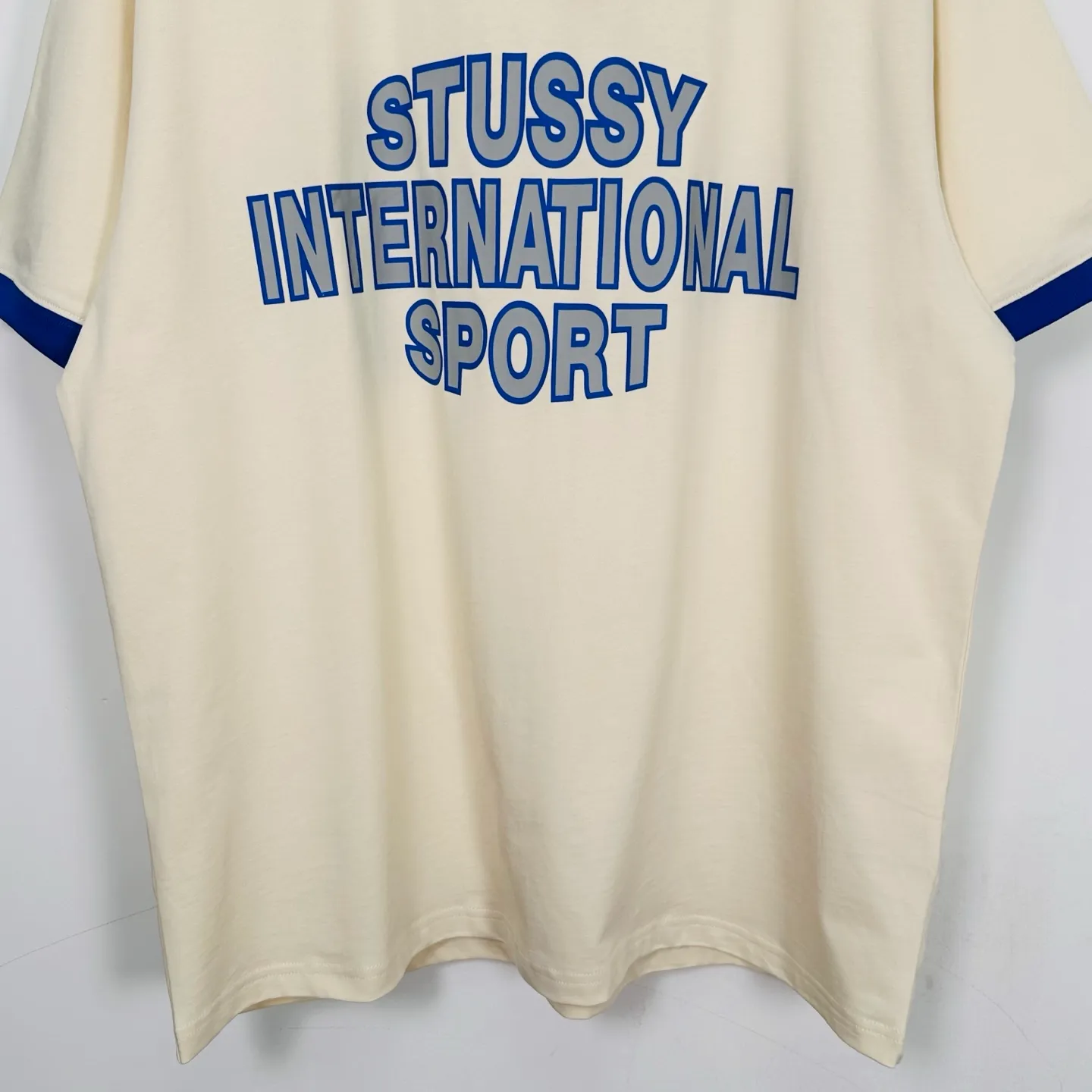 Contrast color collar T-shirt STUSSY SS25 HEAVY JERSEY CREW High weight knitted sports short-sleeved washed black beige S- XL