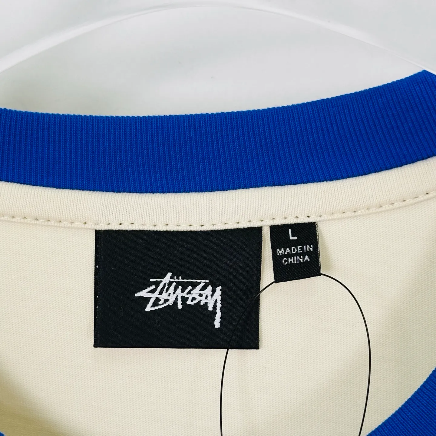 Contrast color collar T-shirt STUSSY SS25 HEAVY JERSEY CREW High weight knitted sports short-sleeved washed black beige S- XL