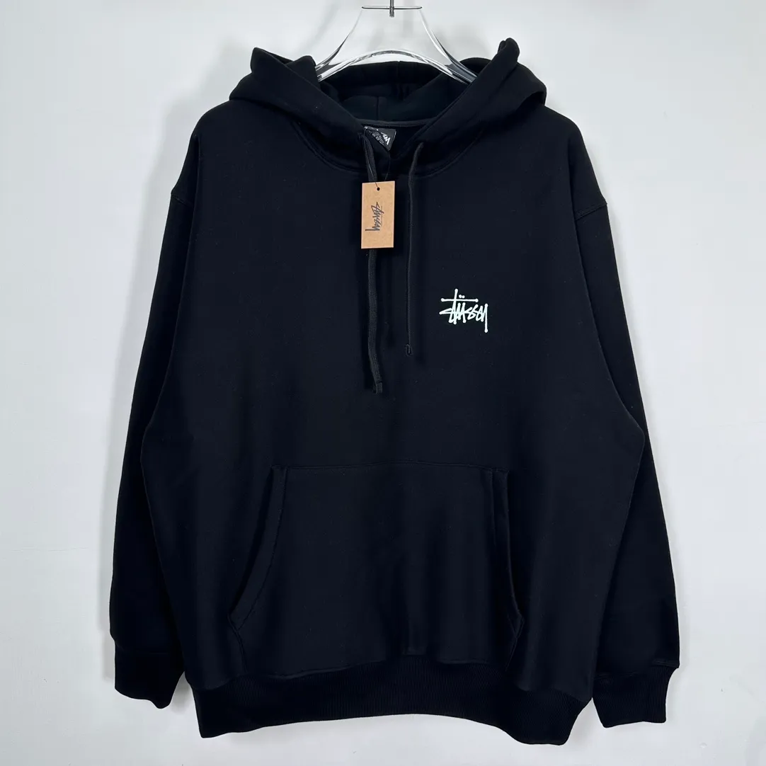 Graffiti word sweatshirt Stussy FW24 BUILT IN USA HOODIE English logo on the back plus velvet hooded sweatshirt/hoodie black gray blue S-XL